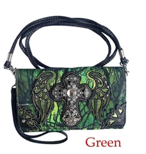 Wholesale Green Camo Cross with Wing WALLET Purse