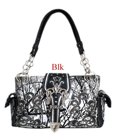 Wholesale Rhinestone Western Buckle Purse Night Camo Black