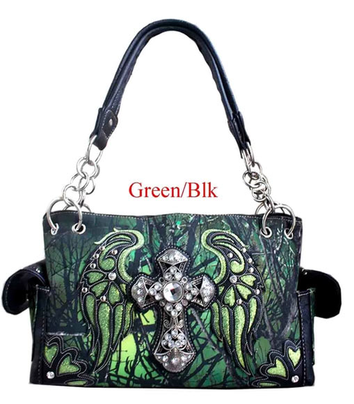 Wholesale Green Camo Cross with wings HANDBAG