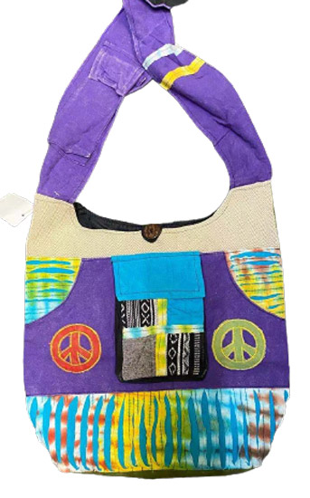 RAZOR cut front pocket peace sign hobo bags