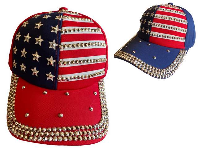 Wholesale Rhinestone Blinbling Baseball Hat/Cap USA FLAG