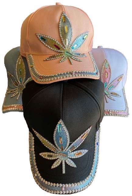 Wholesale Rhinestone Blinbling BASEBALL Hat/Cap Marijuana