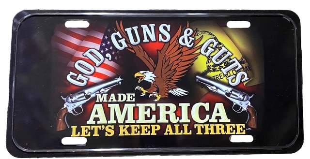 Wholesale LICENSE PLATE GOD, GUNS & GUTS