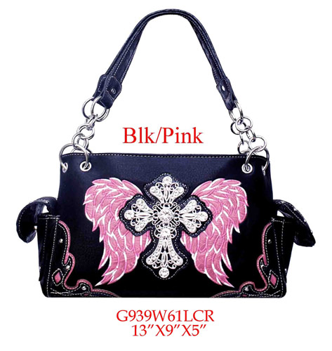 Wholesale Rhinestone  Purse Cross with Wing Black Pink