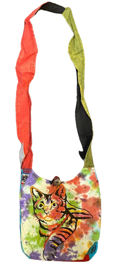 Small handmade  TIE dye embroidered cat sling bag