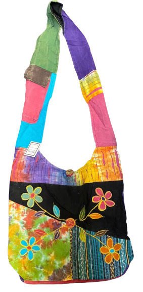 Tie dye handmade patchwork FLOWERS embroidered hobo bags