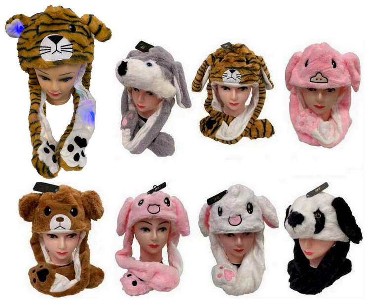 Wholesale Long Plush Animal HATS with Flapping Ears Light up