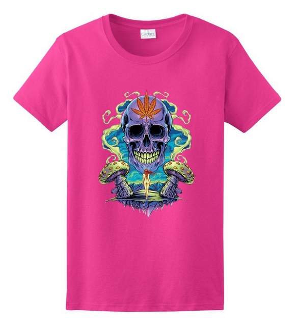 Wholesale Weed SKULL Pink color T-shirts