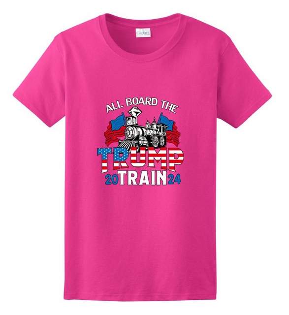 All Board The Trump Train 2024 Pink color T-SHIRT