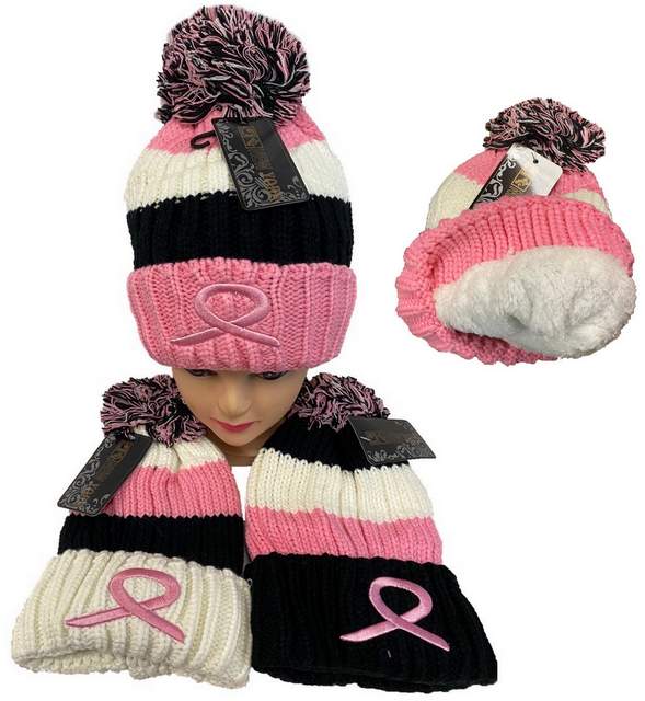 Wholesale BREAST CANCER Awareness Winter Pompom Hat