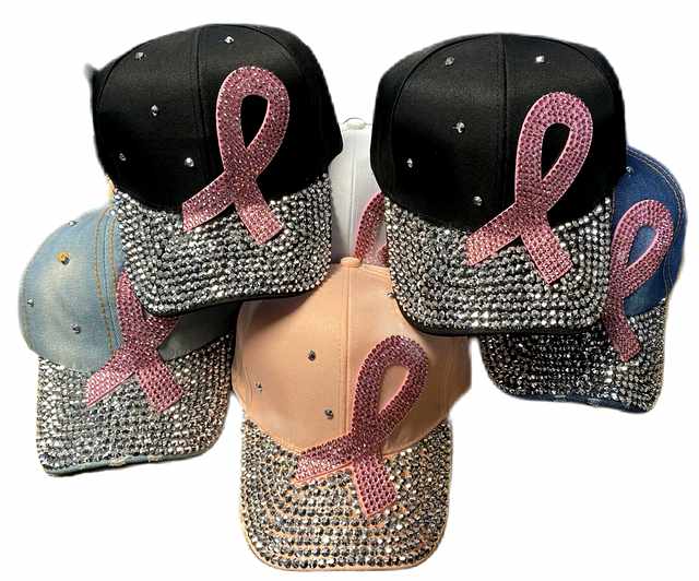 Rhinestone Blingbling BASEBALL Hat/Cap Breast Cancer Awareness