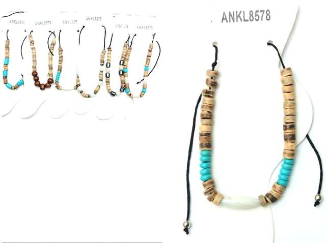 Wholesale Turq and Shell Beaded ANKLET