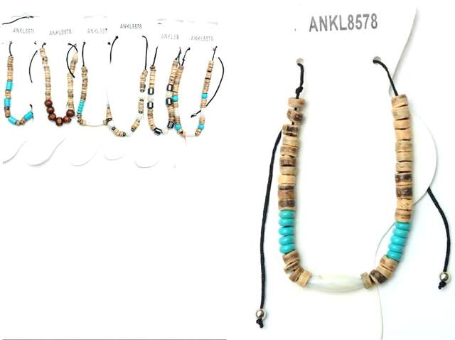 Wholesale Turq and Shell Beaded Anklet