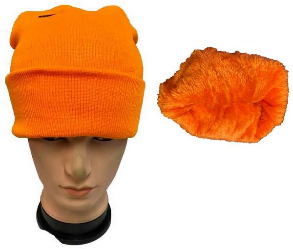 Wholesale Orange Color Winter BEANIE Fleece Line inside