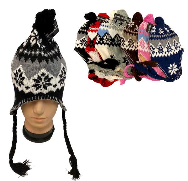 Wholesale Snowflake Knit Winter HATs with Ear Flaps