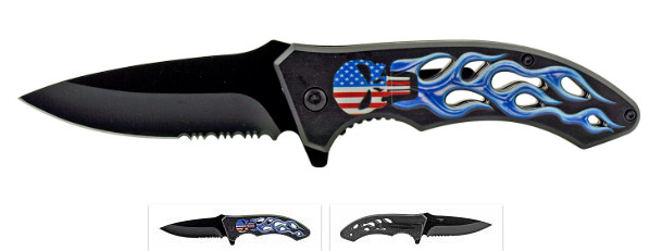 Wholesale  Folding Knife - American FLAG Punisher Skull