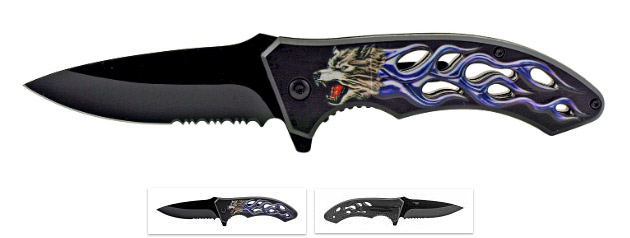Wholesale  Folding KNIFE - Blue Cold Wolf Flame