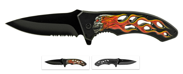 wholesale Folding Knife - Ghost Rider Motorcycle SKULL Flame