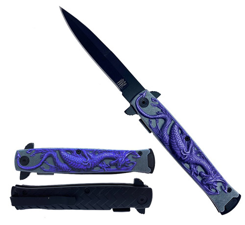 Wholesale Spring Assisted Knife W/Abstract Purple Dragon Handle