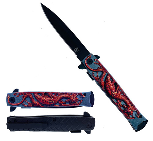 Wholesale Spring Assisted Knife W/Abstract Red DRAGON Handle