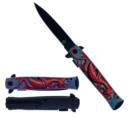 Wholesale Spring Assisted KNIFE W/Abstract Red Dragon Handle