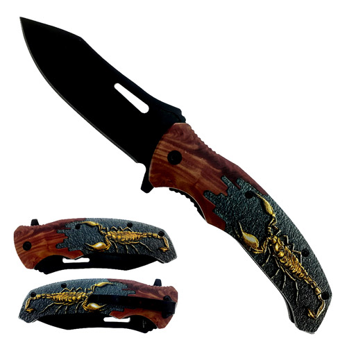 Wholesale Black Blade Plastic Wood Handle Scorpion Design