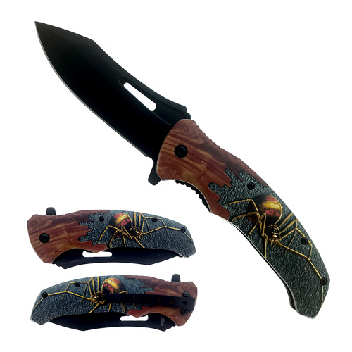 Wholesale Black Blade Plastic Wood Handle Spider Design