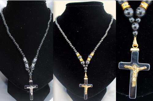 Wholesale 12 pcs magnetic HEMATITE necklace cross with jesus