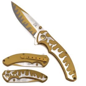 Wholesale 8'' Gold Stainless Blade Full Metal Pocket Knife