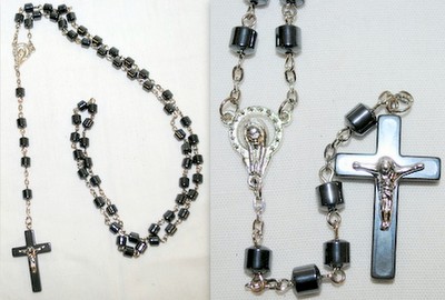 Wholesale Rosary Necklace Black Hematite with cross Jesus