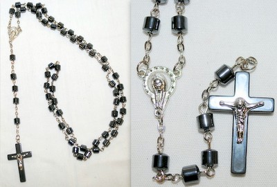 Wholesale ROSARY Necklace Black Hematite with cross Jesus