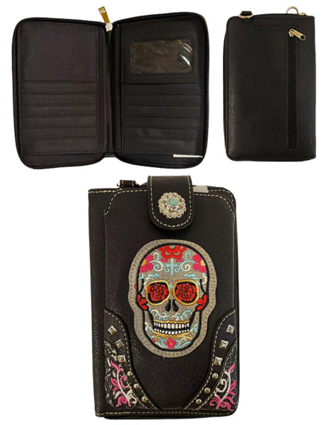 Wholesale studded Sugar Skull Phone WALLET