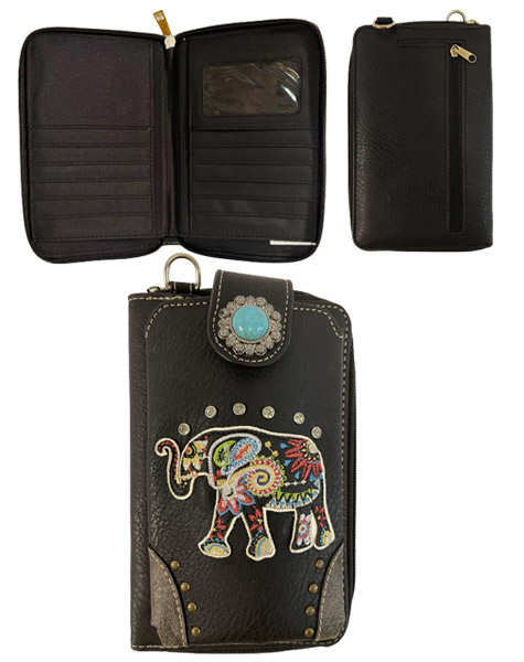 Wholesale RHINESTONE Phone Wallet with Elephant Embroidery