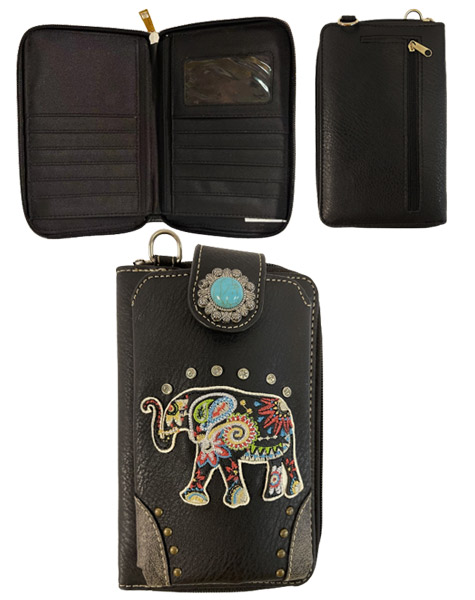 Wholesale Rhinestone Phone WALLET with Elephant Embroidery