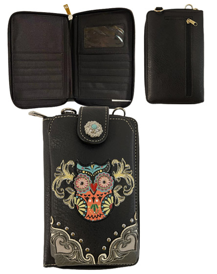 Wholesale RHINESTONE Studded Owl Design Phone Wallet  Black