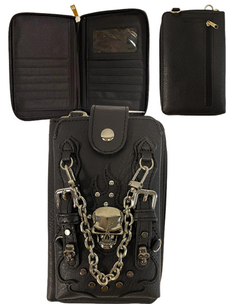 Wholesale  Long Strap Skull with Chains Black Phone WALLET