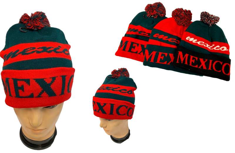 Wholesale Knitted Beanie Hat MEXICO Pompom