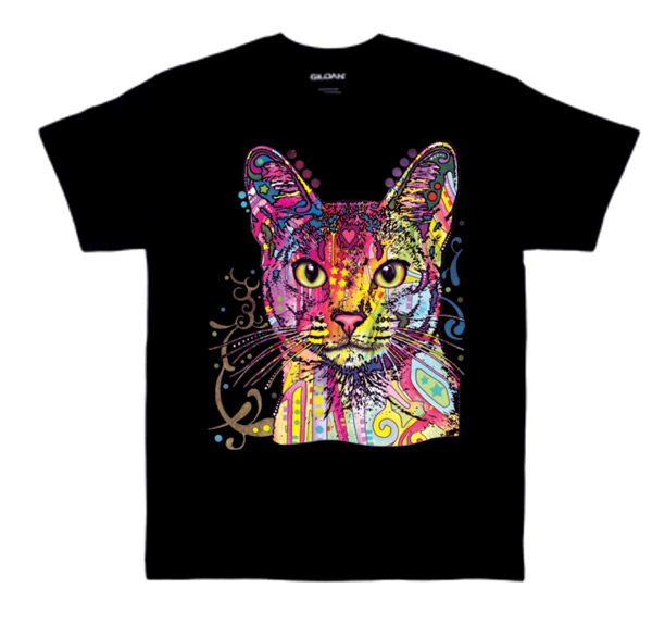 Wholesale Black T Shirt Colorful Cat Abyssinian