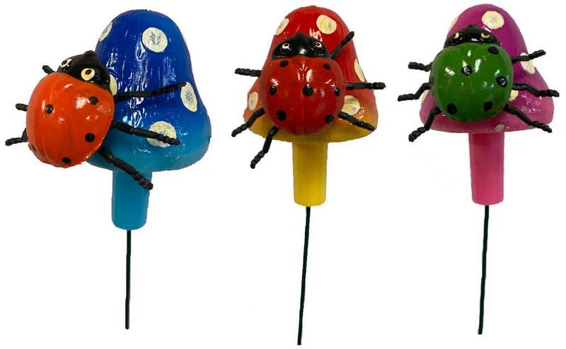 Lady Bug With Mushroom Garden Stake Decoration