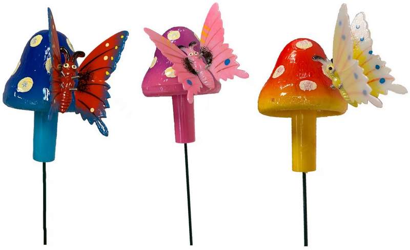 Butterfly with Mushroom Garden Stake Decoration