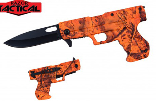 Wholesale GUN Shape Spring Assist Knife Orange