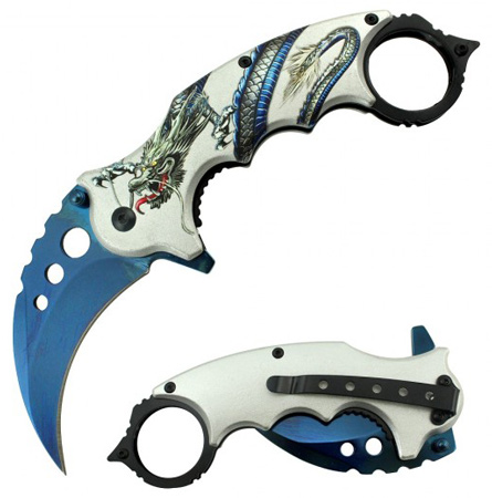 7'' Overall Spring Assisted Karambit KNIFE Blue