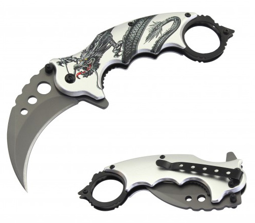 7'' Overall Spring Assisted Karambit Knife Gray