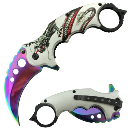 7'' Overall Spring Assisted Karambit Knife Rainbow