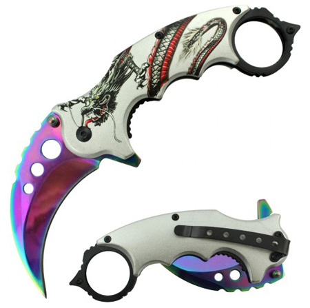 7'' Overall Spring Assisted Karambit Knife RAINBOW
