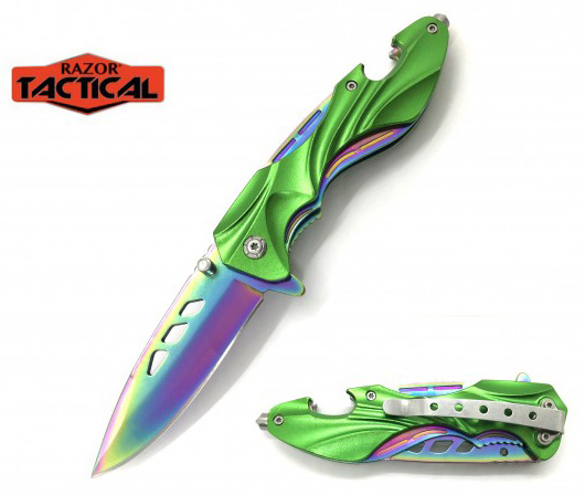 SPRING ASSIST KNIFE 4.75' ALUMINUM HDL, COLOR BLADE GREEN