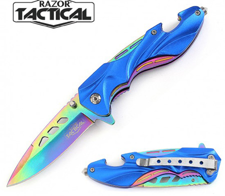 SPRING ASSIST KNIFE 4.75' ALUMINUM HDL, COLOR BLADE BLUE
