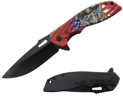 Wholesale Skull Assisted Knife w/ABS Handle 8.25'' overall