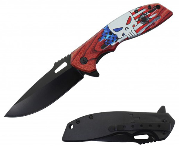 Skull Assisted KNIFE w/ABS Handle 8.25'' overall