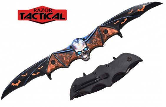 Wholesale SKULL Bat Double Blade Knife orange